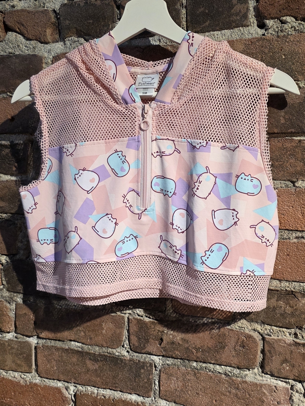 Pusheen Pink Mesh Hoodie Vest with Pastel Blue & Purple Accents